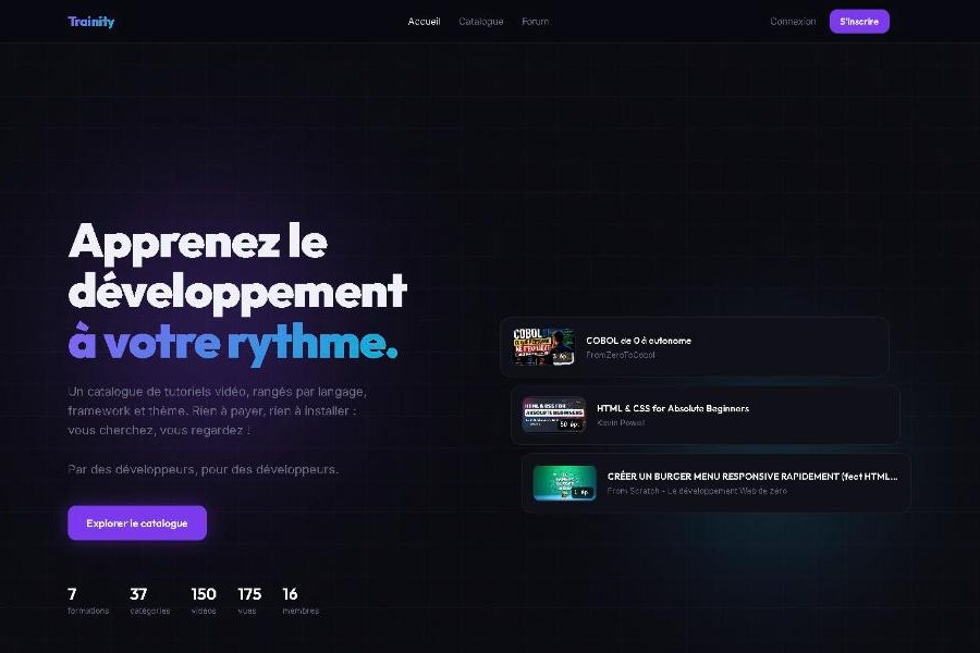 Page d'accueil de Trainity